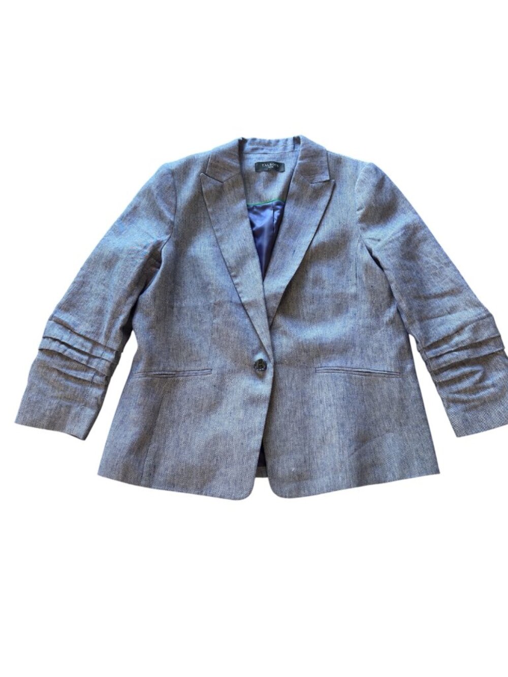 Talbots Linen Blend Blue Chambray Blazer Petite
